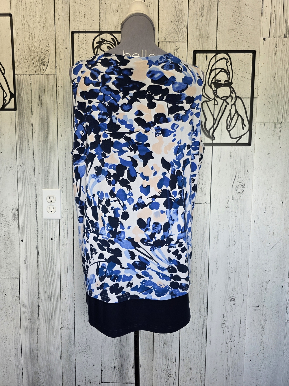 DKR Floral Double Layer Sleeveless Tank Top Blue White Women's XL Stretch Summer - Picture 3 of 11